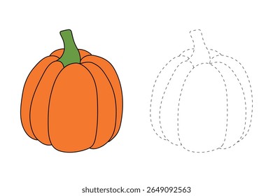 Pumpkin coloring pages for kids. Trace and color pumpkin thanksgiving. Pumpkin clipart outline vector. Thanksgiving fun activity coloring pumpkin vegetable for Kindergarten and preschool.