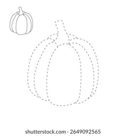 Pumpkin coloring pages for kids. Trace and color pumpkin thanksgiving. Pumpkin clipart outline vector. Thanksgiving fun activity coloring pumpkin vegetable for Kindergarten and preschool.