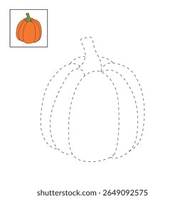 Pumpkin coloring pages for kids. Trace and color pumpkin thanksgiving. Pumpkin clipart outline vector. Thanksgiving fun activity coloring pumpkin vegetable for Kindergarten and preschool.
