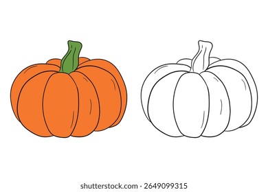 Pumpkin coloring pages for kids. Trace and color pumpkin thanksgiving. Pumpkin clipart outline vector. Thanksgiving fun activity coloring pumpkin vegetable for Kindergarten and preschool.