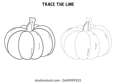 Pumpkin coloring pages for kids. Trace and color pumpkin thanksgiving. Pumpkin clipart outline vector. Thanksgiving fun activity coloring pumpkin vegetable for Kindergarten and preschool.