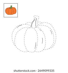 Pumpkin coloring pages for kids. Trace and color pumpkin thanksgiving. Pumpkin clipart outline vector. Thanksgiving fun activity coloring pumpkin vegetable for Kindergarten and preschool.