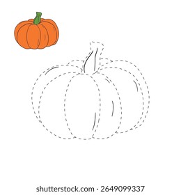 Pumpkin coloring pages for kids. Trace and color pumpkin thanksgiving. Pumpkin clipart outline vector. Thanksgiving fun activity coloring pumpkin vegetable for Kindergarten and preschool.
