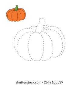 Pumpkin coloring pages for kids. Trace and color pumpkin thanksgiving. Pumpkin clipart outline vector. Thanksgiving fun activity coloring pumpkin vegetable for Kindergarten and preschool.