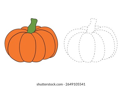 Pumpkin coloring pages for kids. Trace and color pumpkin thanksgiving. Pumpkin clipart outline vector. Thanksgiving fun activity coloring pumpkin vegetable for Kindergarten and preschool.