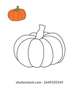 Pumpkin coloring pages for kids. Trace and color pumpkin thanksgiving. Pumpkin clipart outline vector. Thanksgiving fun activity coloring pumpkin vegetable for Kindergarten and preschool.