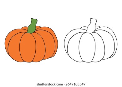 Pumpkin coloring pages for kids. Trace and color pumpkin thanksgiving. Pumpkin clipart outline vector. Thanksgiving fun activity coloring pumpkin vegetable for Kindergarten and preschool.