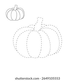 Pumpkin coloring pages for kids. Trace and color pumpkin thanksgiving. Pumpkin clipart outline vector. Thanksgiving fun activity coloring pumpkin vegetable for Kindergarten and preschool.