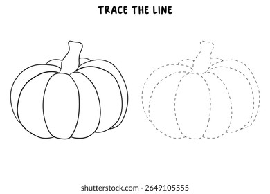 Pumpkin coloring pages for kids. Trace and color pumpkin thanksgiving. Pumpkin clipart outline vector. Thanksgiving fun activity coloring pumpkin vegetable for Kindergarten and preschool.