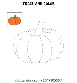 Pumpkin coloring pages for kids. Trace and color pumpkin thanksgiving. Pumpkin clipart outline vector. Thanksgiving fun activity coloring pumpkin vegetable for Kindergarten and preschool.