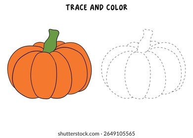 Pumpkin coloring pages for kids. Trace and color pumpkin thanksgiving. Pumpkin clipart outline vector. Thanksgiving fun activity coloring pumpkin vegetable for Kindergarten and preschool.