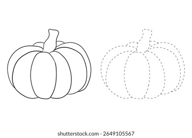 Pumpkin coloring pages for kids. Trace and color pumpkin thanksgiving. Pumpkin clipart outline vector. Thanksgiving fun activity coloring pumpkin vegetable for Kindergarten and preschool.