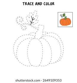 Pumpkin coloring pages for kids. Trace and color pumpkin thanksgiving. Pumpkin clipart outline vector. Thanksgiving fun activity coloring pumpkin vegetable for Kindergarten and preschool.