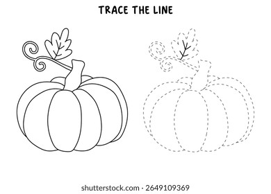 Pumpkin coloring pages for kids. Trace and color pumpkin thanksgiving. Pumpkin clipart outline vector. Thanksgiving fun activity coloring pumpkin vegetable for Kindergarten and preschool.