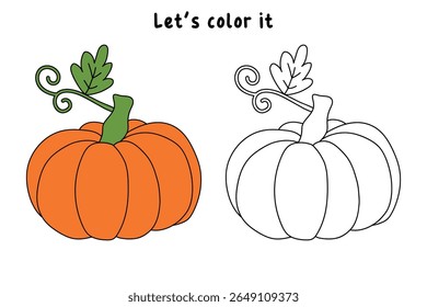 Pumpkin coloring pages for kids. Trace and color pumpkin thanksgiving. Pumpkin clipart outline vector. Thanksgiving fun activity coloring pumpkin vegetable for Kindergarten and preschool.
