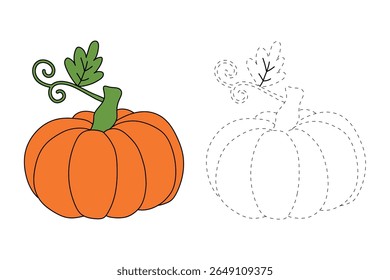 Pumpkin coloring pages for kids. Trace and color pumpkin thanksgiving. Pumpkin clipart outline vector. Thanksgiving fun activity coloring pumpkin vegetable for Kindergarten and preschool.