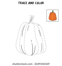 Pumpkin coloring pages for kids. Trace and color pumpkin thanksgiving. Pumpkin clipart outline vector. Thanksgiving fun activity coloring pumpkin vegetable for Kindergarten and preschool.