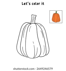 Páginas de coloração de abóbora para crianças. Dia de Ação de Graças à Abóbora Trace and Colour. Vetor de contorno de clipart de abóbora. Ação de Graças divertida atividade coloração vegetal de abóbora para jardim de infância e pré-escola.