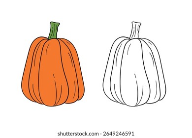Pumpkin coloring pages for kids. Trace and color pumpkin thanksgiving. Pumpkin clipart outline vector. Thanksgiving fun activity coloring pumpkin vegetable for Kindergarten and preschool.