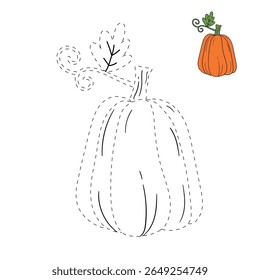 Pumpkin coloring pages for kids. Trace and color pumpkin thanksgiving. Pumpkin clipart outline vector. Thanksgiving fun activity coloring pumpkin vegetable for Kindergarten and preschool.