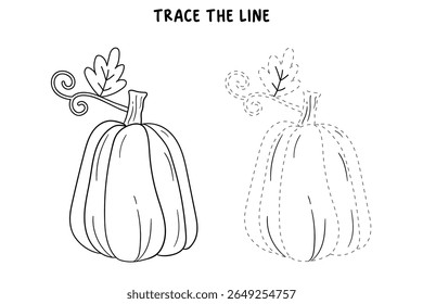 Pumpkin coloring pages for kids. Trace and color pumpkin thanksgiving. Pumpkin clipart outline vector. Thanksgiving fun activity coloring pumpkin vegetable for Kindergarten and preschool.