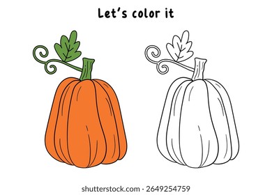 Pumpkin coloring pages for kids. Trace and color pumpkin thanksgiving. Pumpkin clipart outline vector. Thanksgiving fun activity coloring pumpkin vegetable for Kindergarten and preschool.
