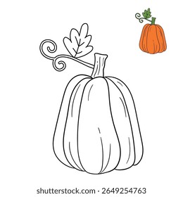 Pumpkin coloring pages for kids. Trace and color pumpkin thanksgiving. Pumpkin clipart outline vector. Thanksgiving fun activity coloring pumpkin vegetable for Kindergarten and preschool.