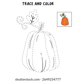 Pumpkin coloring pages for kids. Trace and color pumpkin thanksgiving. Pumpkin clipart outline vector. Thanksgiving fun activity coloring pumpkin vegetable for Kindergarten and preschool.