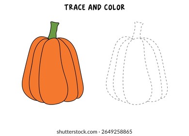 Pumpkin coloring pages for kids. Trace and color pumpkin thanksgiving. Pumpkin clipart outline vector. Thanksgiving fun activity coloring pumpkin vegetable for Kindergarten and preschool.
