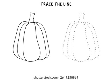 Pumpkin coloring pages for kids. Trace and color pumpkin thanksgiving. Pumpkin clipart outline vector. Thanksgiving fun activity coloring pumpkin vegetable for Kindergarten and preschool.