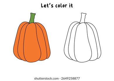 Pumpkin coloring pages for kids. Trace and color pumpkin thanksgiving. Pumpkin clipart outline vector. Thanksgiving fun activity coloring pumpkin vegetable for Kindergarten and preschool.