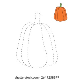 Pumpkin coloring pages for kids. Trace and color pumpkin thanksgiving. Pumpkin clipart outline vector. Thanksgiving fun activity coloring pumpkin vegetable for Kindergarten and preschool.