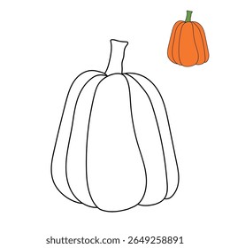 Pumpkin coloring pages for kids. Trace and color pumpkin thanksgiving. Pumpkin clipart outline vector. Thanksgiving fun activity coloring pumpkin vegetable for Kindergarten and preschool.