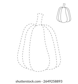 Pumpkin coloring pages for kids. Trace and color pumpkin thanksgiving. Pumpkin clipart outline vector. Thanksgiving fun activity coloring pumpkin vegetable for Kindergarten and preschool.