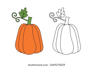 Pumpkin coloring pages for kids. Trace and color pumpkin thanksgiving. Pumpkin clipart outline vector. Thanksgiving fun activity coloring pumpkin vegetable for Kindergarten and preschool.