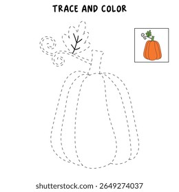 Pumpkin coloring pages for kids. Trace and color pumpkin thanksgiving. Pumpkin clipart outline vector. Thanksgiving fun activity coloring pumpkin vegetable for Kindergarten and preschool.