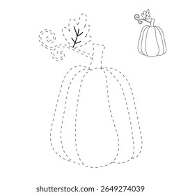 Pumpkin coloring pages for kids. Trace and color pumpkin thanksgiving. Pumpkin clipart outline vector. Thanksgiving fun activity coloring pumpkin vegetable for Kindergarten and preschool.