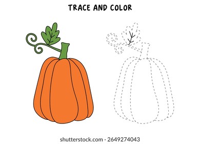 Pumpkin coloring pages for kids. Trace and color pumpkin thanksgiving. Pumpkin clipart outline vector. Thanksgiving fun activity coloring pumpkin vegetable for Kindergarten and preschool.
