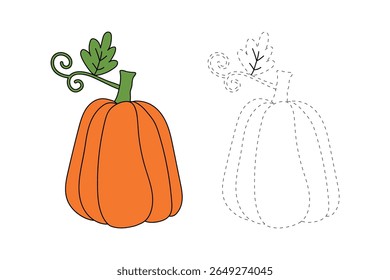Pumpkin coloring pages for kids. Trace and color pumpkin thanksgiving. Pumpkin clipart outline vector. Thanksgiving fun activity coloring pumpkin vegetable for Kindergarten and preschool.