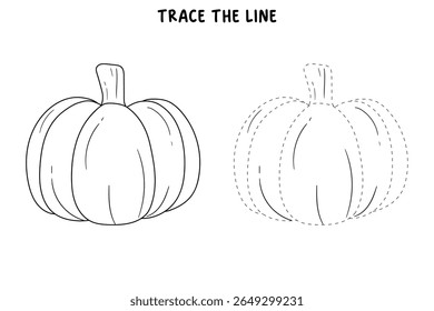 Pumpkin coloring pages for kids. Trace and color pumpkin thanksgiving. Pumpkin clipart outline vector. Thanksgiving fun activity coloring pumpkin vegetable for Kindergarten and preschool.