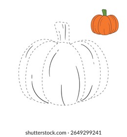 Pumpkin coloring pages for kids. Trace and color pumpkin thanksgiving. Pumpkin clipart outline vector. Thanksgiving fun activity coloring pumpkin vegetable for Kindergarten and preschool.