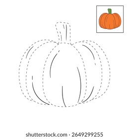Pumpkin coloring pages for kids. Trace and color pumpkin thanksgiving. Pumpkin clipart outline vector. Thanksgiving fun activity coloring pumpkin vegetable for Kindergarten and preschool.