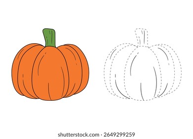 Pumpkin coloring pages for kids. Trace and color pumpkin thanksgiving. Pumpkin clipart outline vector. Thanksgiving fun activity coloring pumpkin vegetable for Kindergarten and preschool.