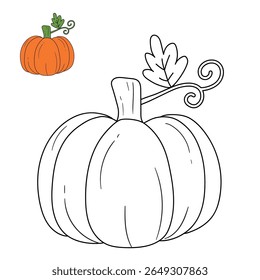 Pumpkin coloring pages for kids. Trace and color pumpkin thanksgiving. Pumpkin clipart outline vector. Thanksgiving fun activity coloring pumpkin vegetable for Kindergarten and preschool.