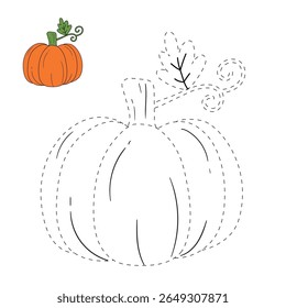 Pumpkin coloring pages for kids. Trace and color pumpkin thanksgiving. Pumpkin clipart outline vector. Thanksgiving fun activity coloring pumpkin vegetable for Kindergarten and preschool.