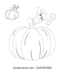 Pumpkin coloring pages for kids. Trace and color pumpkin thanksgiving. Pumpkin clipart outline vector. Thanksgiving fun activity coloring pumpkin vegetable for Kindergarten and preschool.
