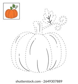 Pumpkin coloring pages for kids. Trace and color pumpkin thanksgiving. Pumpkin clipart outline vector. Thanksgiving fun activity coloring pumpkin vegetable for Kindergarten and preschool.