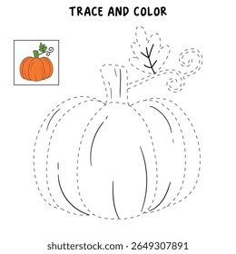 Pumpkin coloring pages for kids. Trace and color pumpkin thanksgiving. Pumpkin clipart outline vector. Thanksgiving fun activity coloring pumpkin vegetable for Kindergarten and preschool.