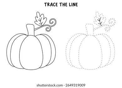 Pumpkin coloring pages for kids. Trace and color pumpkin thanksgiving. Pumpkin clipart outline vector. Thanksgiving fun activity coloring pumpkin vegetable for Kindergarten and preschool.