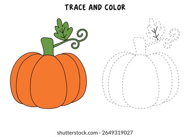 Pumpkin coloring pages for kids. Trace and color pumpkin thanksgiving. Pumpkin clipart outline vector. Thanksgiving fun activity coloring pumpkin vegetable for Kindergarten and preschool.